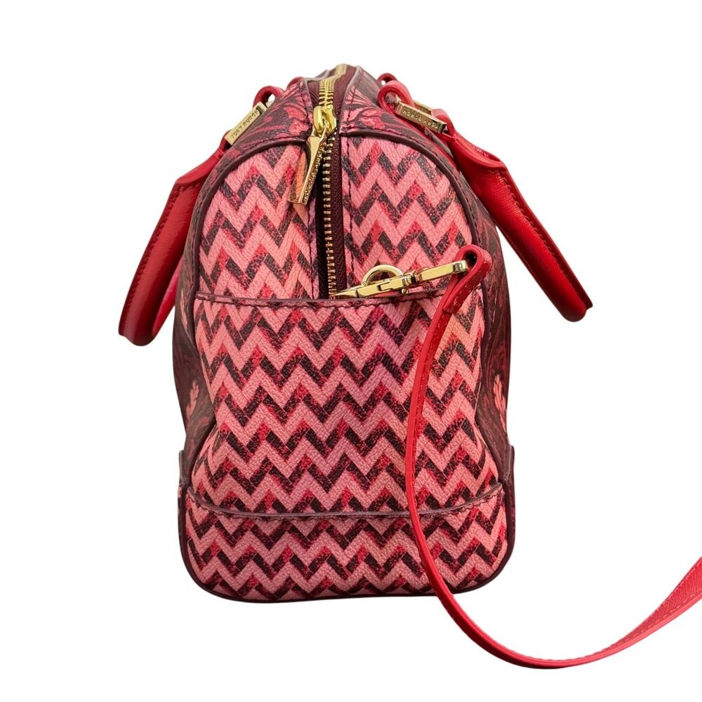 Tory Burch Red Floral Printed Satchel Tote Bag Adjustable Crossbody Vintage - Picture 3 of 11